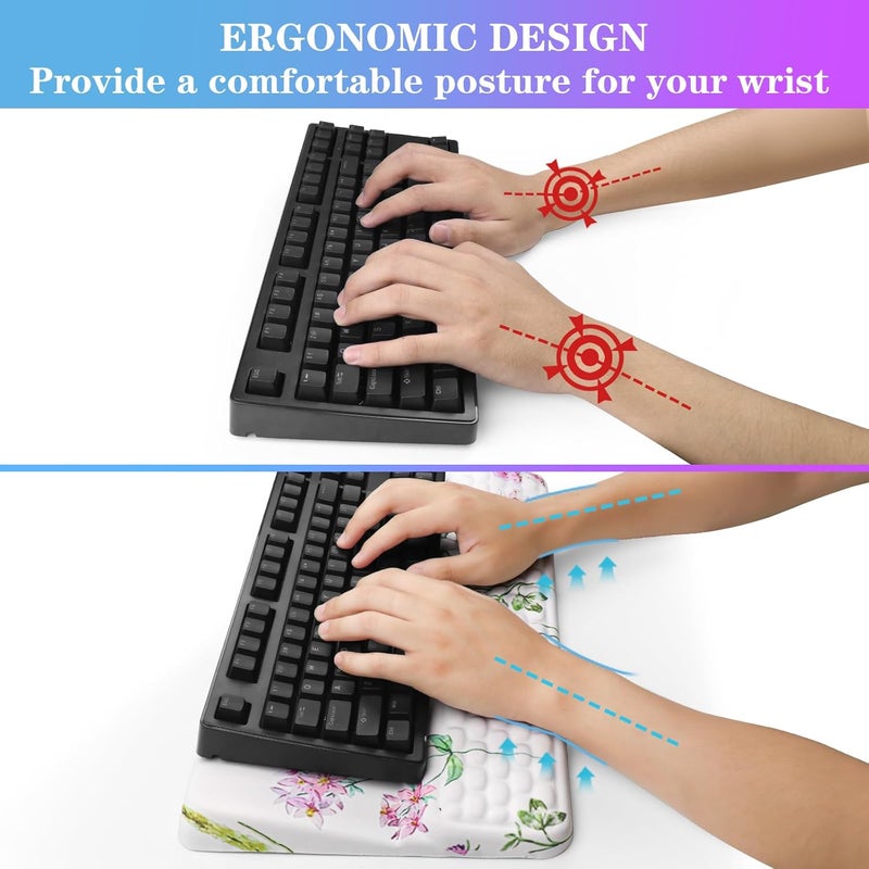 KEPUTAIER Computer Keyboard Stand with Wrist Rest, Ergonomic Tilted Keyboard Holder - Keyboard Riser with Wrist Pad - Keyboard Tray Support for Office Home - Scattered Flowers - Image 3